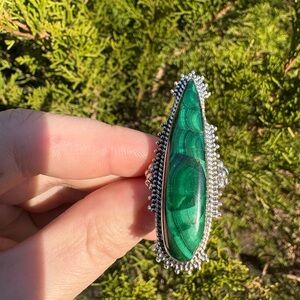 Statement malachite sterling silver gemstone ring sz 7